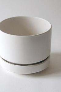 Arabia Finland Planter by Richard Lindh. White modernist Two-piece flower pot 