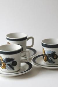 Inger Waage for Stavangerflint. SENJA Coffee Cup and saucer. Vintage Handpainted. Norwegian mid modern