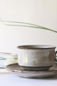 Danish Modern Teacup and saucer. STOGO Design by Herluf Gottschalk-Olsen. Rustic stoneware