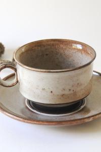 Danish Modern Teacup and saucer. STOGO Design by Herluf Gottschalk-Olsen. Rustic stoneware