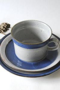 Pottery Denmark. Large Tea Trio CHRISTINE. Danish Modern Stoneware Cup, saucer and plate by Knabstrup