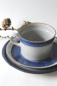 Pottery Denmark. Large Tea Trio CHRISTINE. Danish Modern Stoneware Cup, saucer and plate by Knabstrup