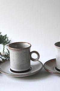 Two Scandinavian Tea sets. Danish Modern Stoneware. Stogo Cups and saucers Design by Herluf Gottschalk-Olsen