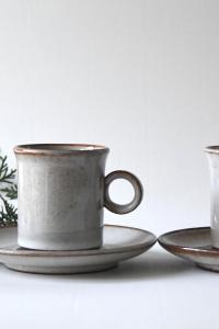 Two Scandinavian Tea sets. Danish Modern Stoneware. Stogo Cups and saucers Design by Herluf Gottschalk-Olsen