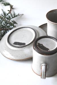 Two Scandinavian Tea sets. Danish Modern Stoneware. Stogo Cups and saucers Design by Herluf Gottschalk-Olsen