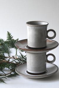 Two Scandinavian Tea sets. Danish Modern Stoneware. Stogo Cups and saucers Design by Herluf Gottschalk-Olsen