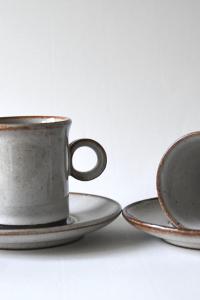 Two Scandinavian Tea sets. Danish Modern Stoneware. Stogo Cups and saucers Design by Herluf Gottschalk-Olsen