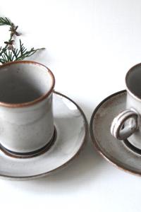 Two Scandinavian Tea sets. Danish Modern Stoneware. Stogo Cups and saucers Design by Herluf Gottschalk-Olsen