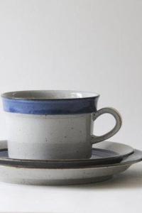 Pottery Denmark. Large Tea Trio CHRISTINE. Danish Modern Stoneware Cup, saucer and plate by Knabstrup