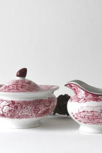 Pink Transferware by Wood & Sons. Sugar and Creamer. Beautiful Country Chic. Collectible Woodsware