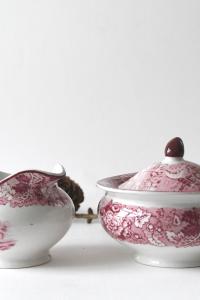 Pink Transferware by Wood & Sons. Sugar and Creamer. Beautiful Country Chic. Collectible Woodsware