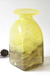 Art Glass Vase by John Orwar Lake for Ekenäs Sweden. Yellow Swirl and bubble glass Vase. Signed 