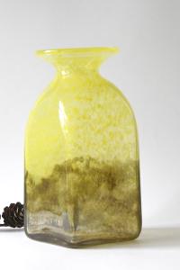 Art Glass Vase by John Orwar Lake for Ekenäs Sweden. Yellow Swirl and bubble glass Vase. Signed 