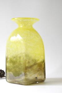 Art Glass Vase by John Orwar Lake for Ekenäs Sweden. Yellow Swirl and bubble glass Vase. Signed 