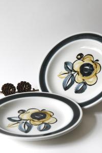 Stavangerflint. Two SENJA plates. design Inger Waage. Plates with Handpainted decor. Stavanger Norway. 