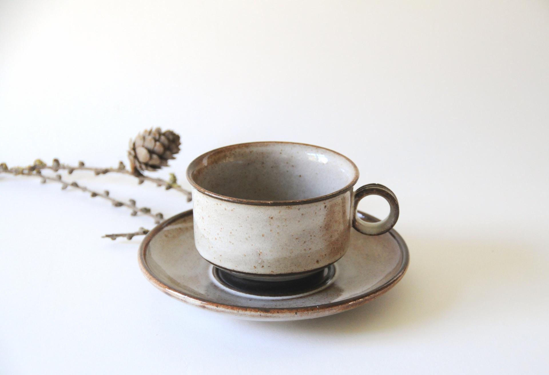 Danish Modern Teacup and saucer. STOGO Design by Herluf Gottschalk-Olsen. Rustic stoneware