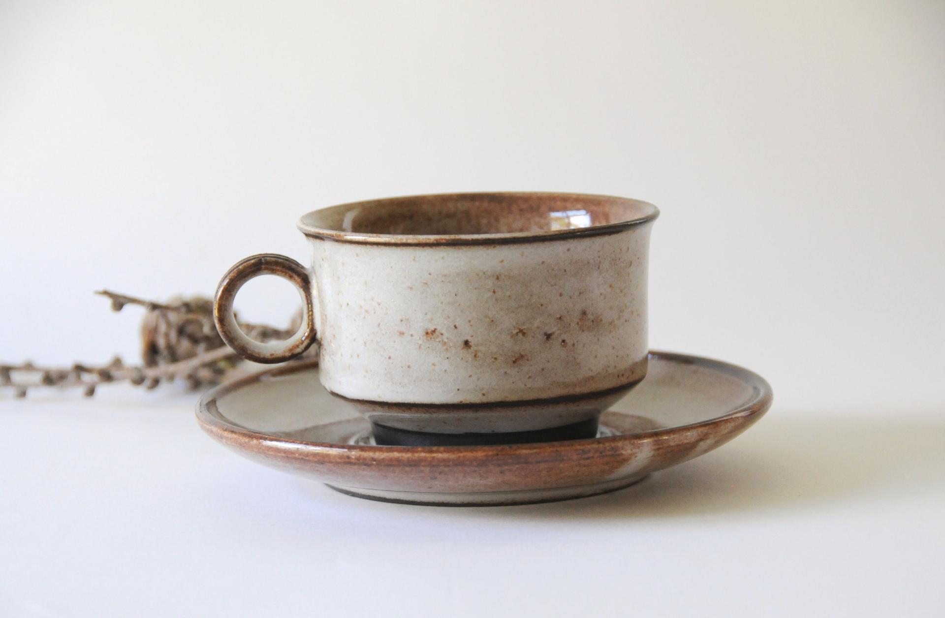 Danish Modern Teacup and saucer. STOGO Design by Herluf Gottschalk-Olsen. Rustic stoneware