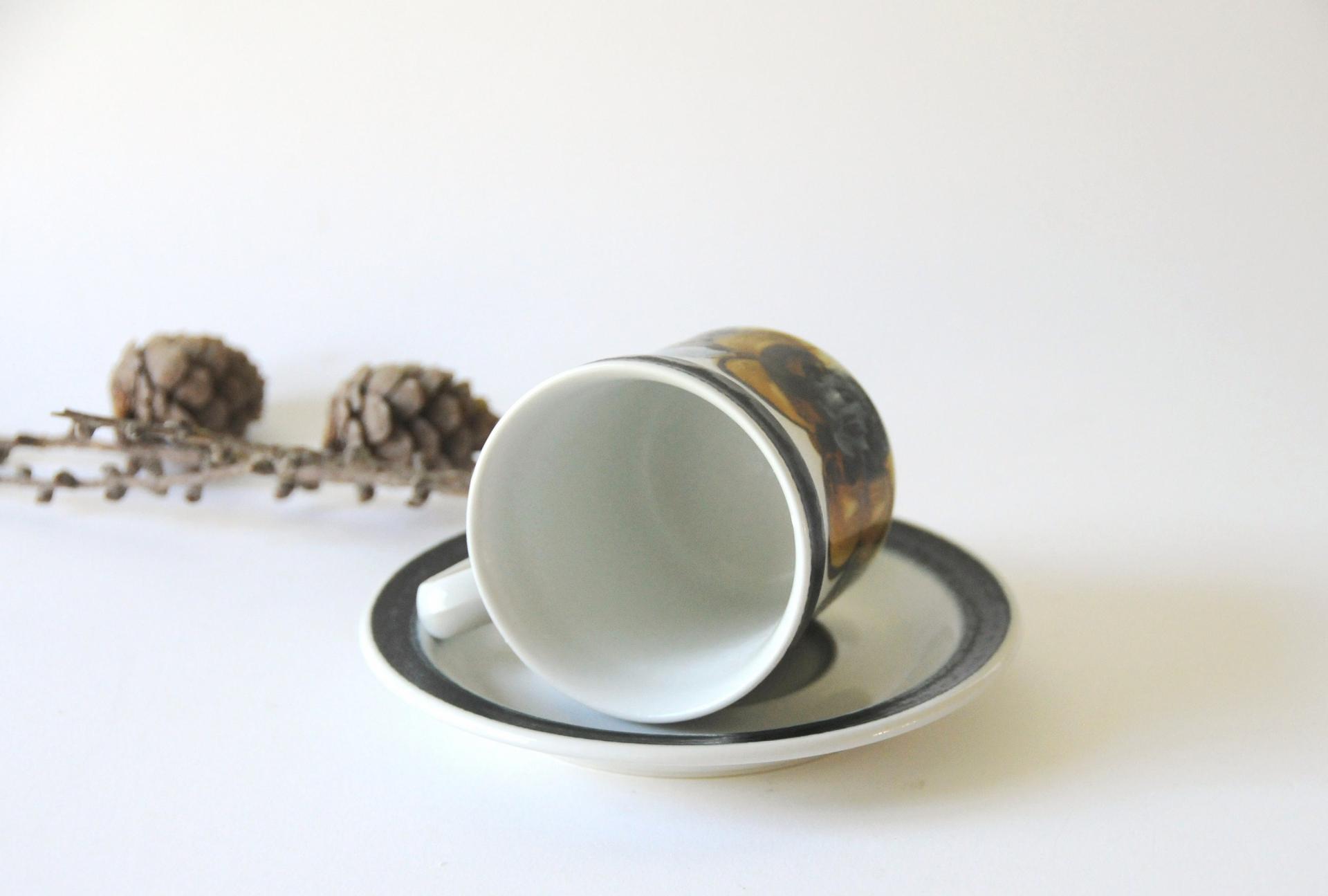 Inger Waage for Stavangerflint. SENJA Coffee Cup and saucer. Vintage Handpainted. Norwegian mid modern