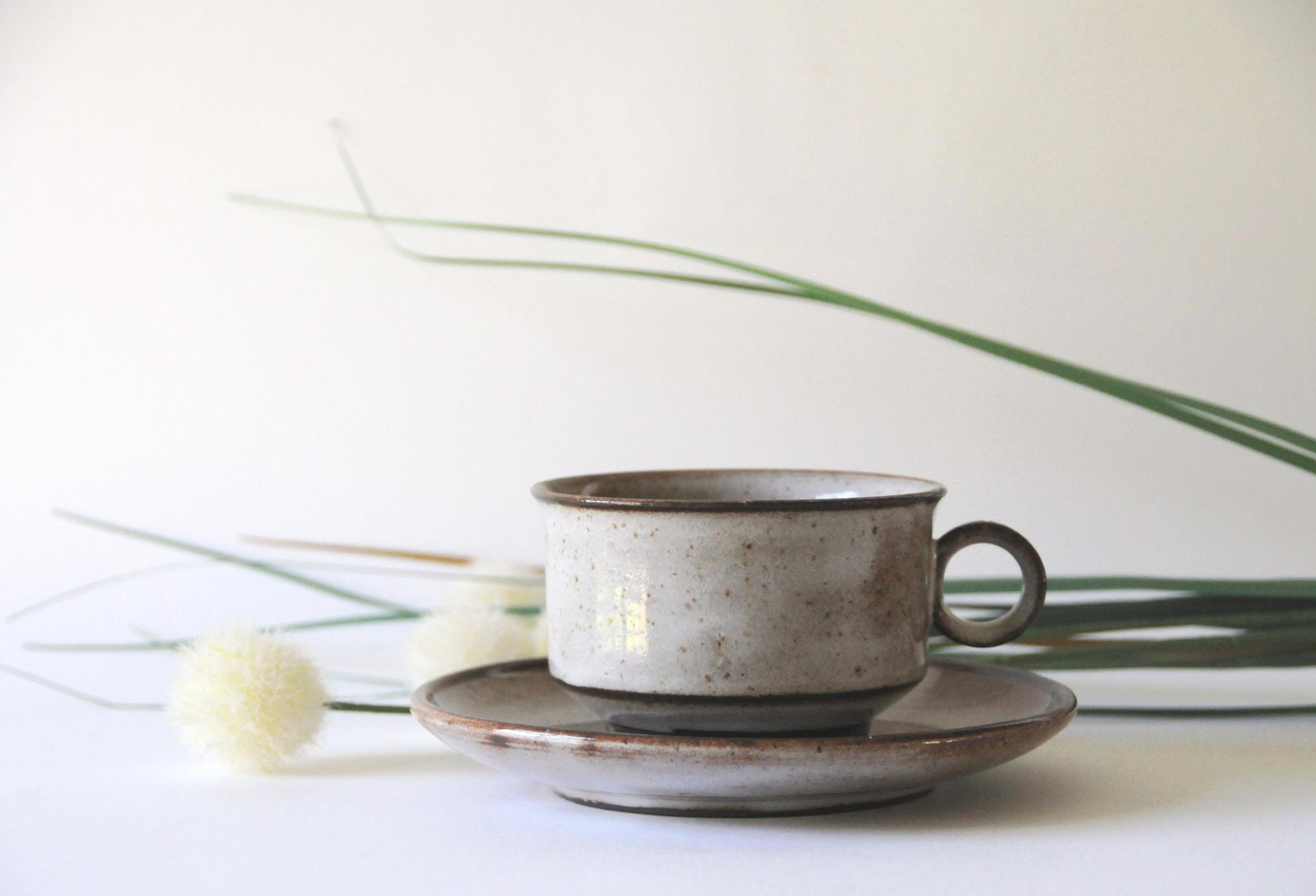 Danish Modern Teacup and saucer. STOGO Design by Herluf Gottschalk-Olsen. Rustic stoneware