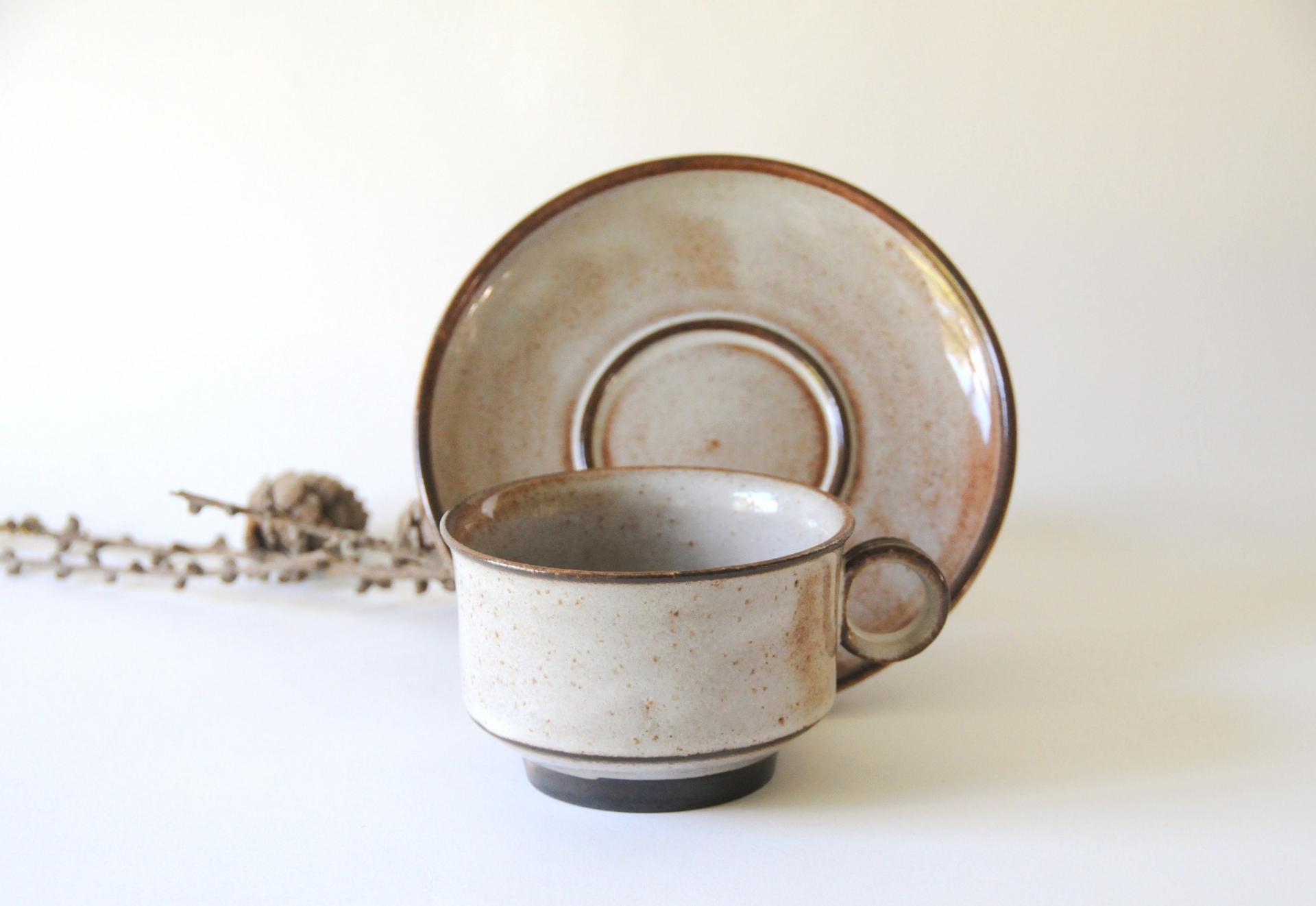 Danish Modern Teacup and saucer. STOGO Design by Herluf Gottschalk-Olsen. Rustic stoneware