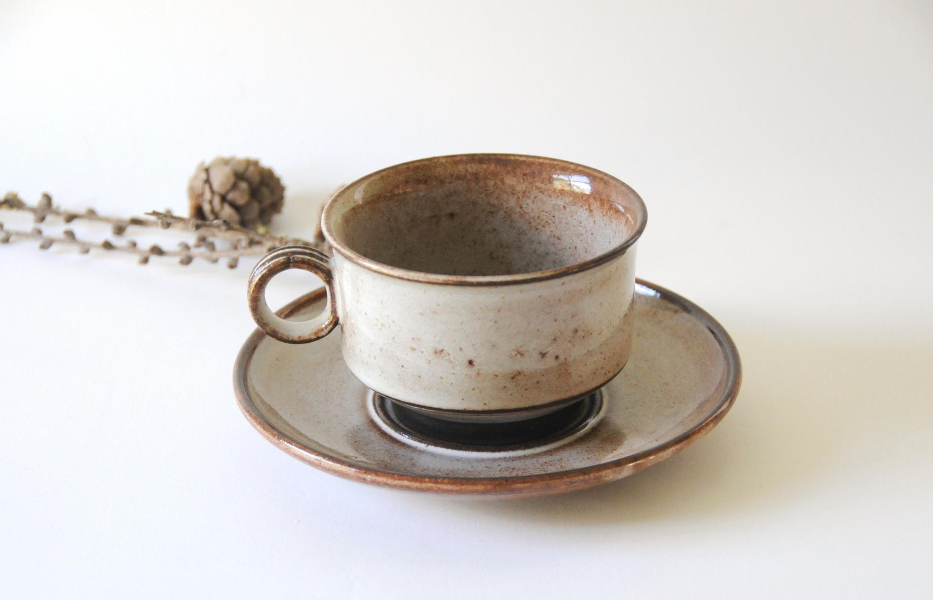 Danish Modern Teacup and saucer. STOGO Design by Herluf Gottschalk-Olsen. Rustic stoneware