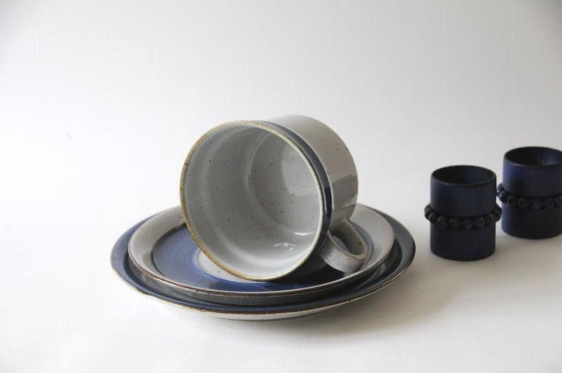 Pottery Denmark. Large Tea Trio CHRISTINE. Danish Modern Stoneware Cup, saucer and plate by Knabstrup