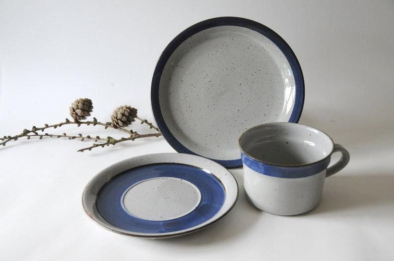 Pottery Denmark. Large Tea Trio CHRISTINE. Danish Modern Stoneware Cup, saucer and plate by Knabstrup