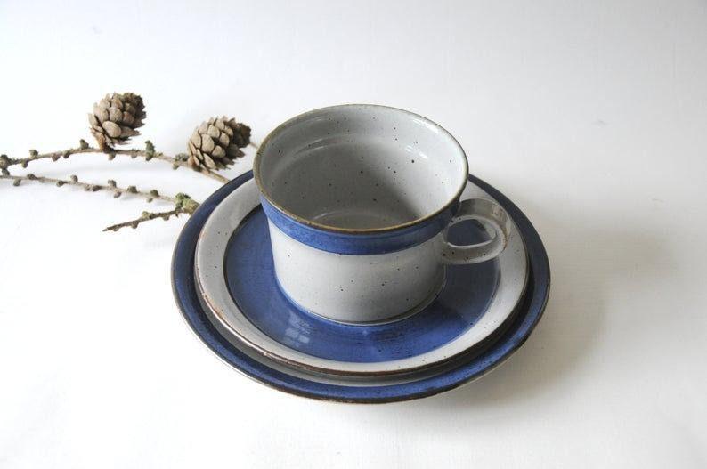 Pottery Denmark. Large Tea Trio CHRISTINE. Danish Modern Stoneware Cup, saucer and plate by Knabstrup