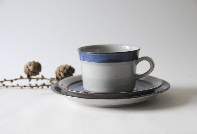 Pottery Denmark. Large Tea Trio CHRISTINE. Danish Modern Stoneware Cup, saucer and plate by Knabstrup