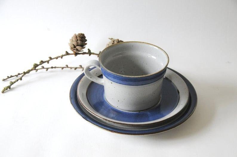 Pottery Denmark. Large Tea Trio CHRISTINE. Danish Modern Stoneware Cup, saucer and plate by Knabstrup