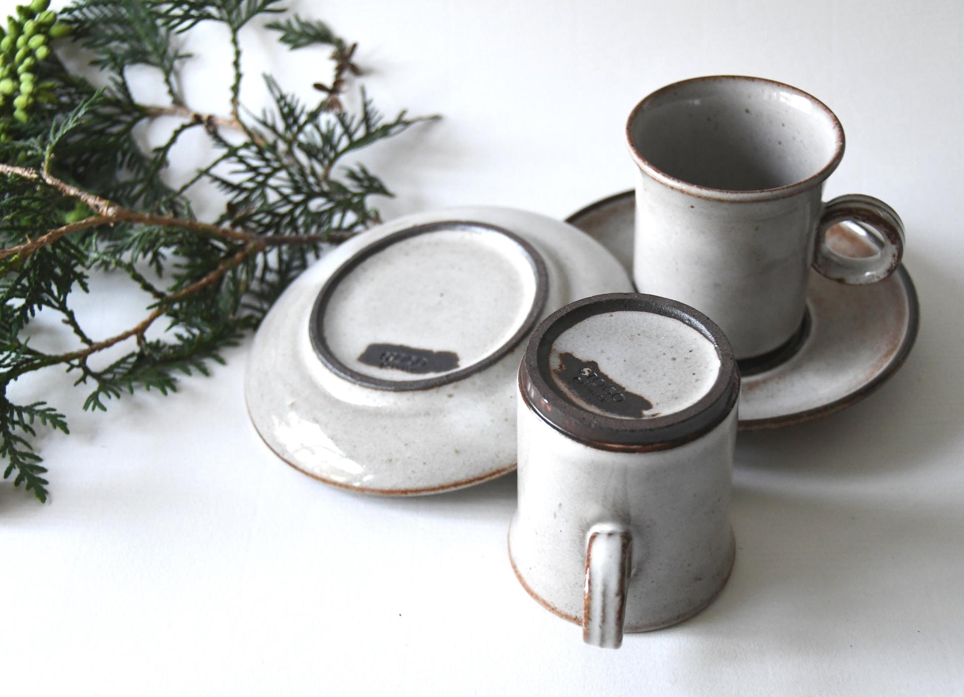 Two Scandinavian Tea sets. Danish Modern Stoneware. Stogo Cups and saucers Design by Herluf Gottschalk-Olsen