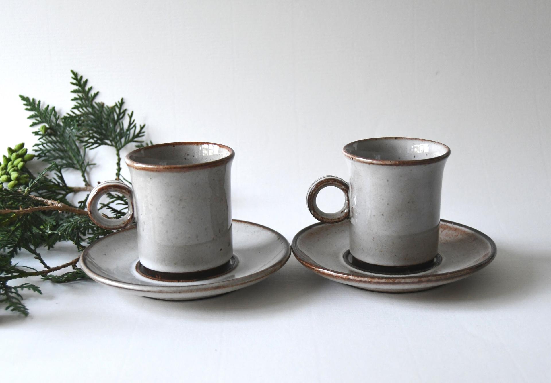 Two Scandinavian Tea sets. Danish Modern Stoneware. Stogo Cups and saucers Design by Herluf Gottschalk-Olsen