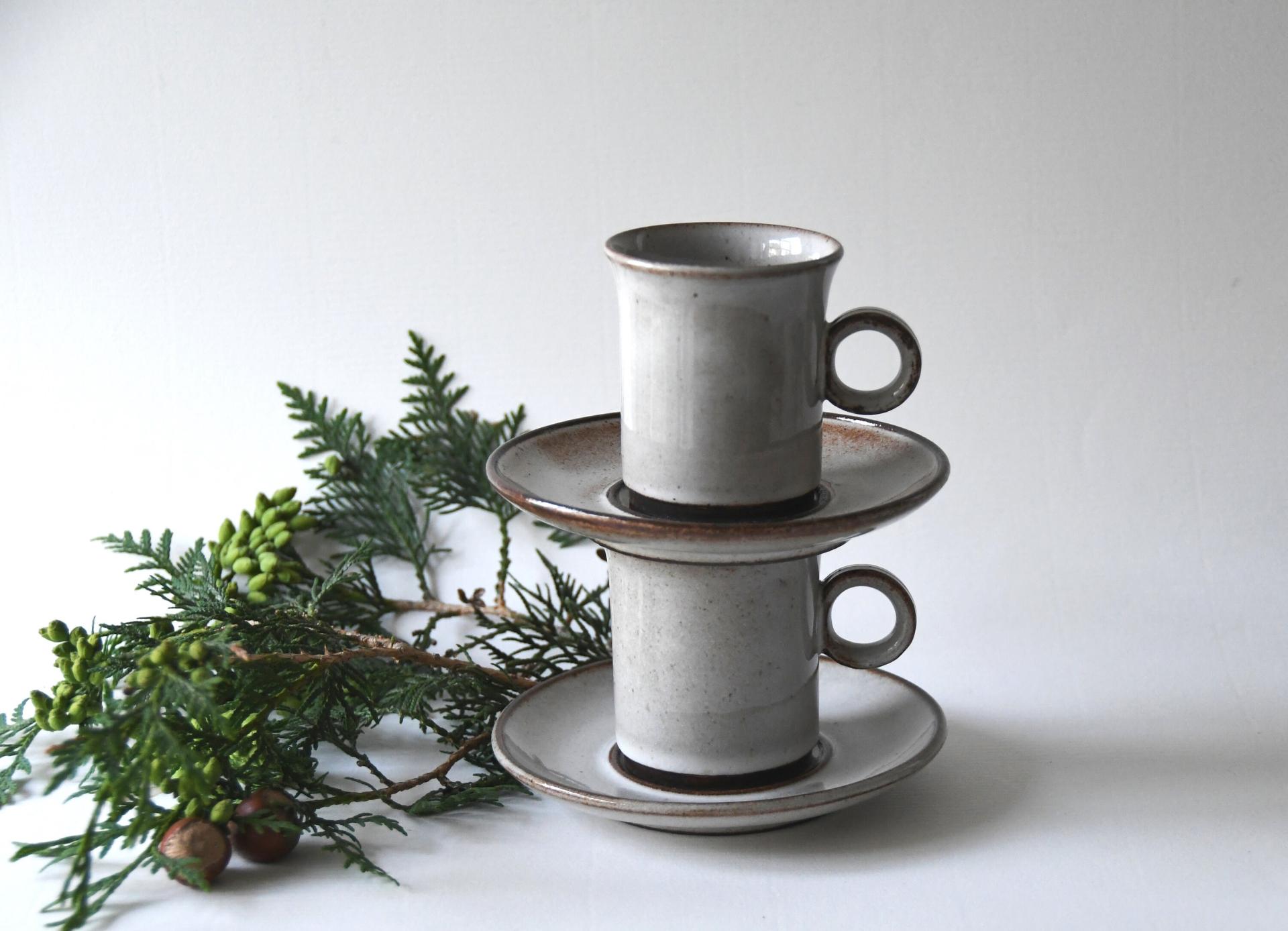 Two Scandinavian Tea sets. Danish Modern Stoneware. Stogo Cups and saucers Design by Herluf Gottschalk-Olsen