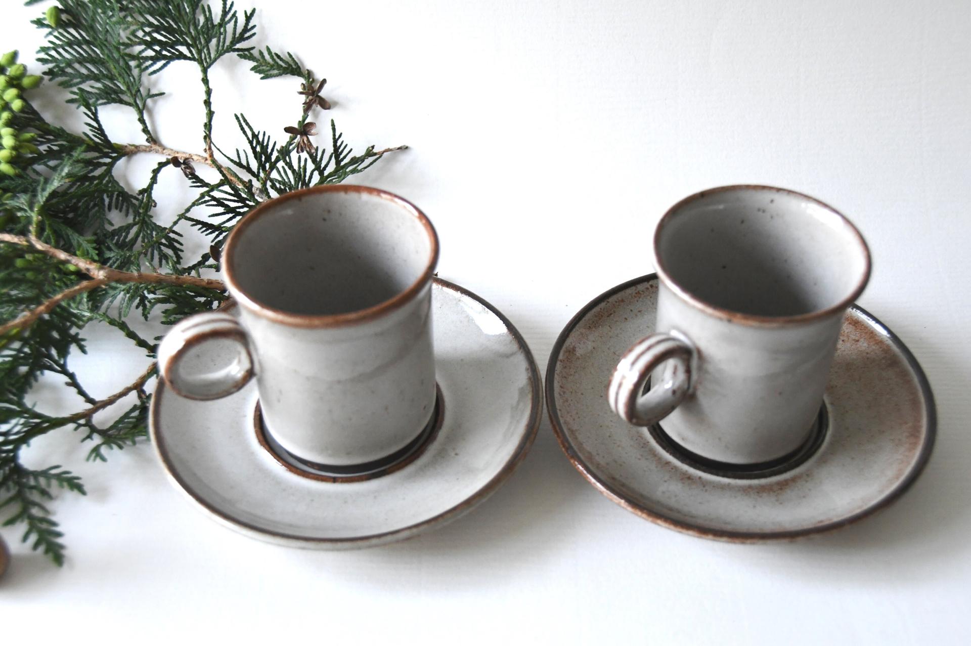 Two Scandinavian Tea sets. Danish Modern Stoneware. Stogo Cups and saucers Design by Herluf Gottschalk-Olsen