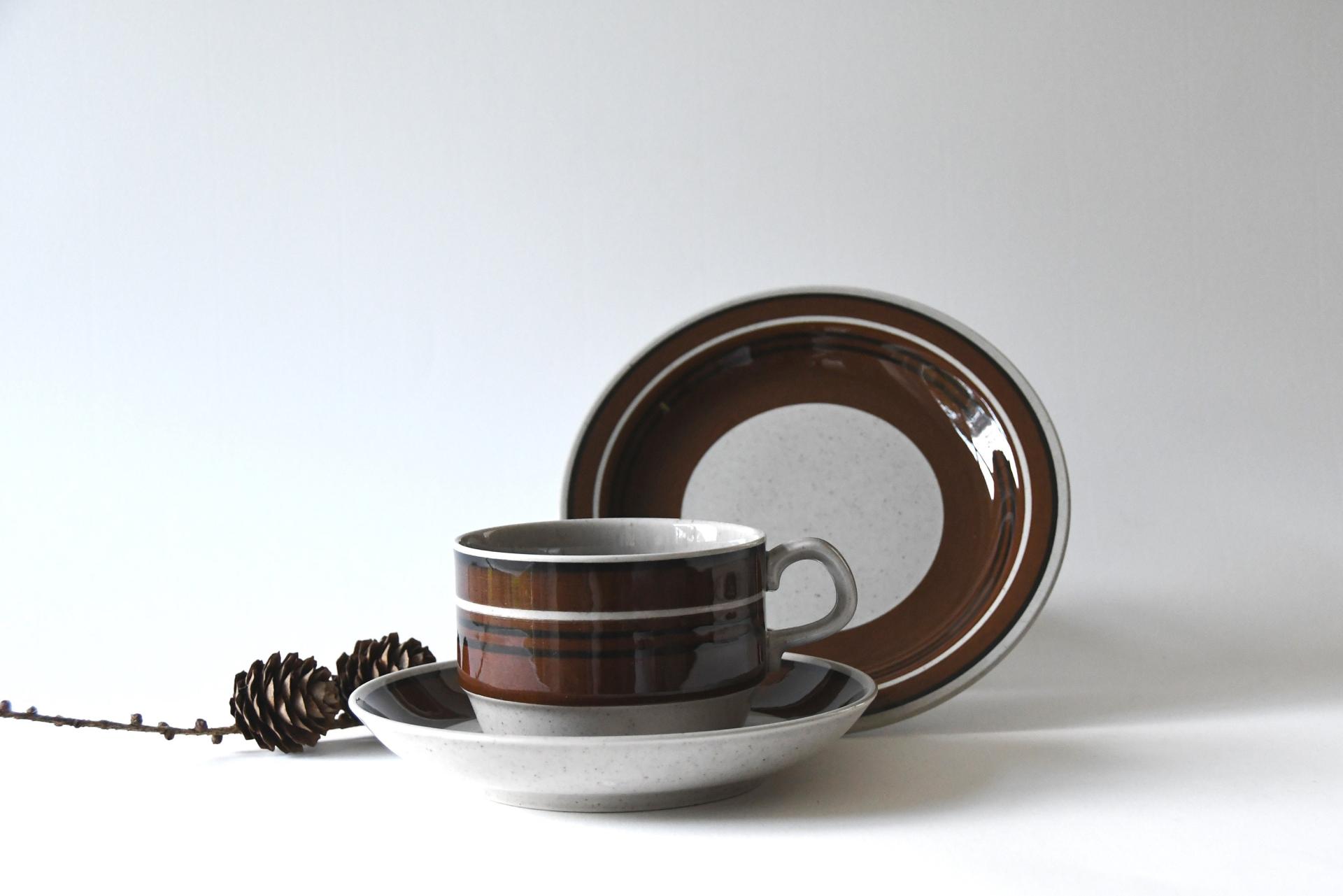 Rörstrand ISOLDE Tea Trio by Jackie Lynd. Large Cup Saucer and plate. Scandinavian modern Teacup set