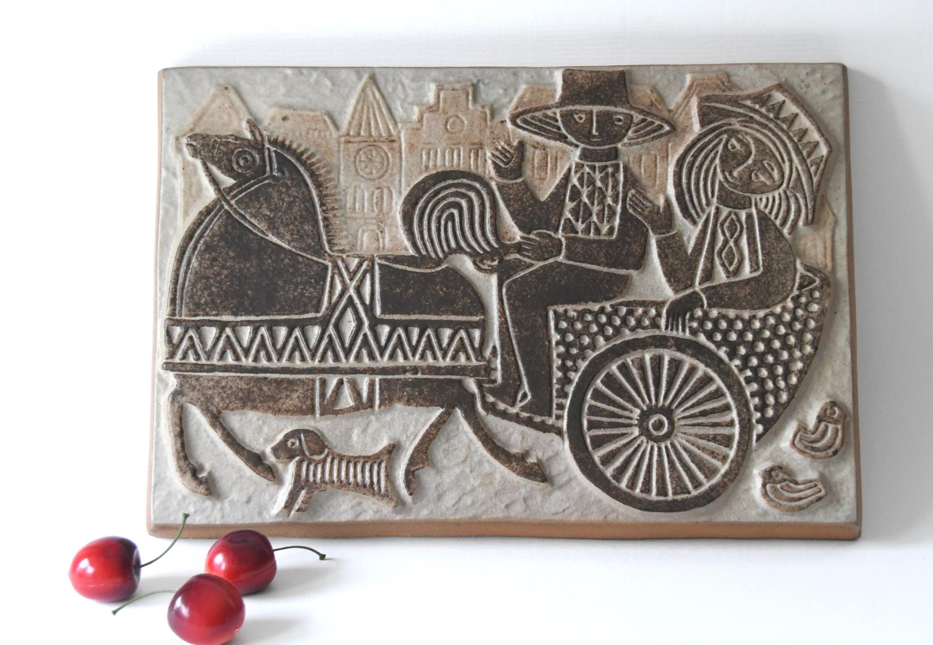 Wall hanging by Marianne Starck. Michael Andersen, Denmark. Scandinavian modern stoneware wall plaque