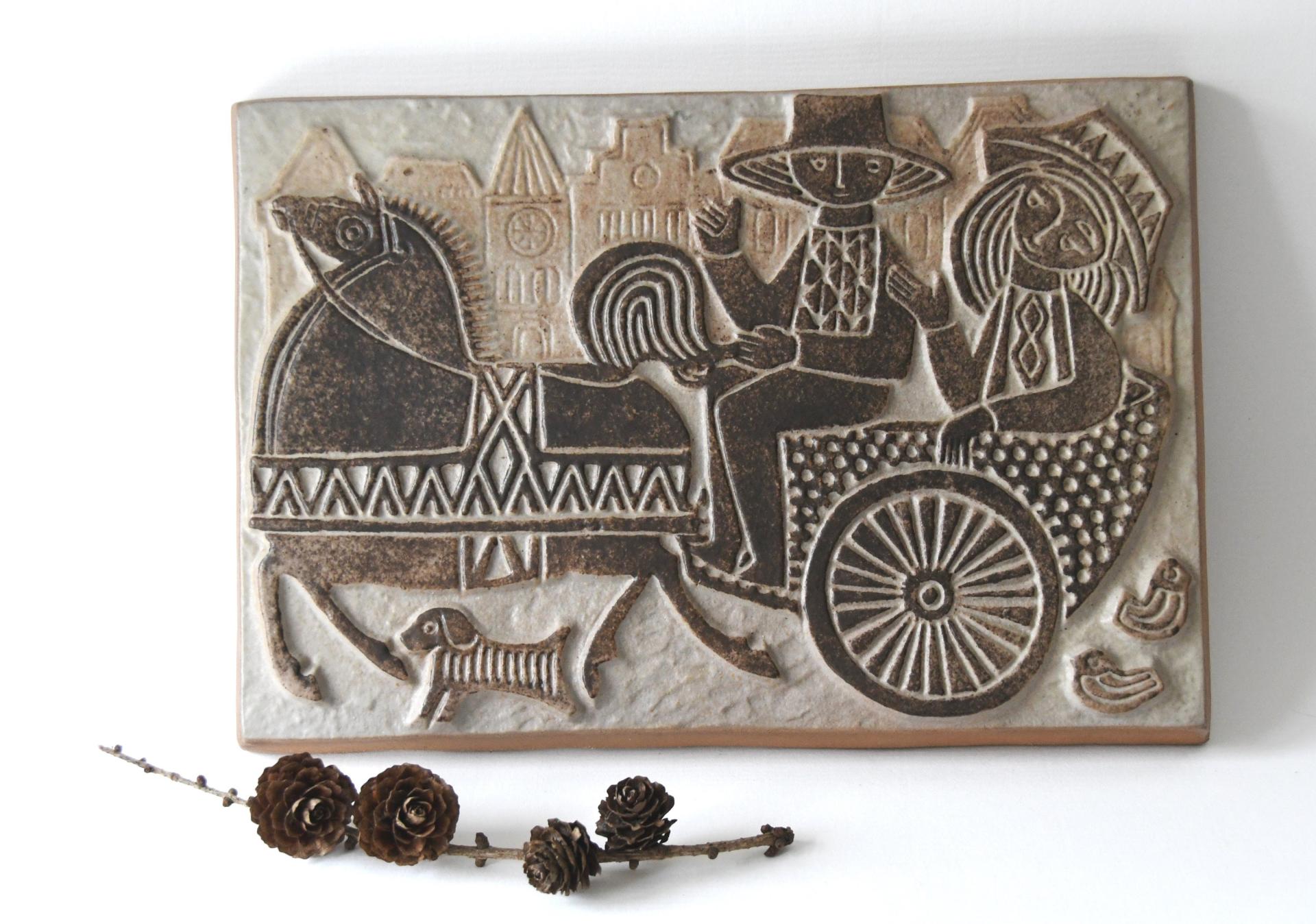 Wall hanging by Marianne Starck. Michael Andersen, Denmark. Scandinavian modern stoneware wall plaque