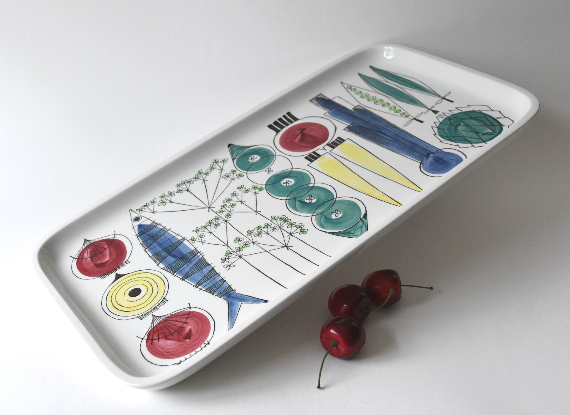 Rörstrand Picknick Serving tray by Marianne Westman. Scandinavian Mid-century modern. Large handpainted Swedish design