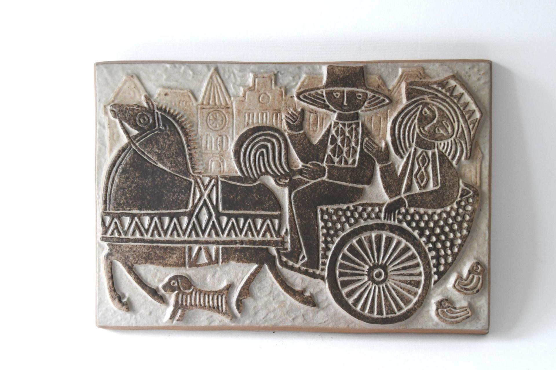 Wall hanging by Marianne Starck. Michael Andersen, Denmark. Scandinavian modern stoneware wall plaque