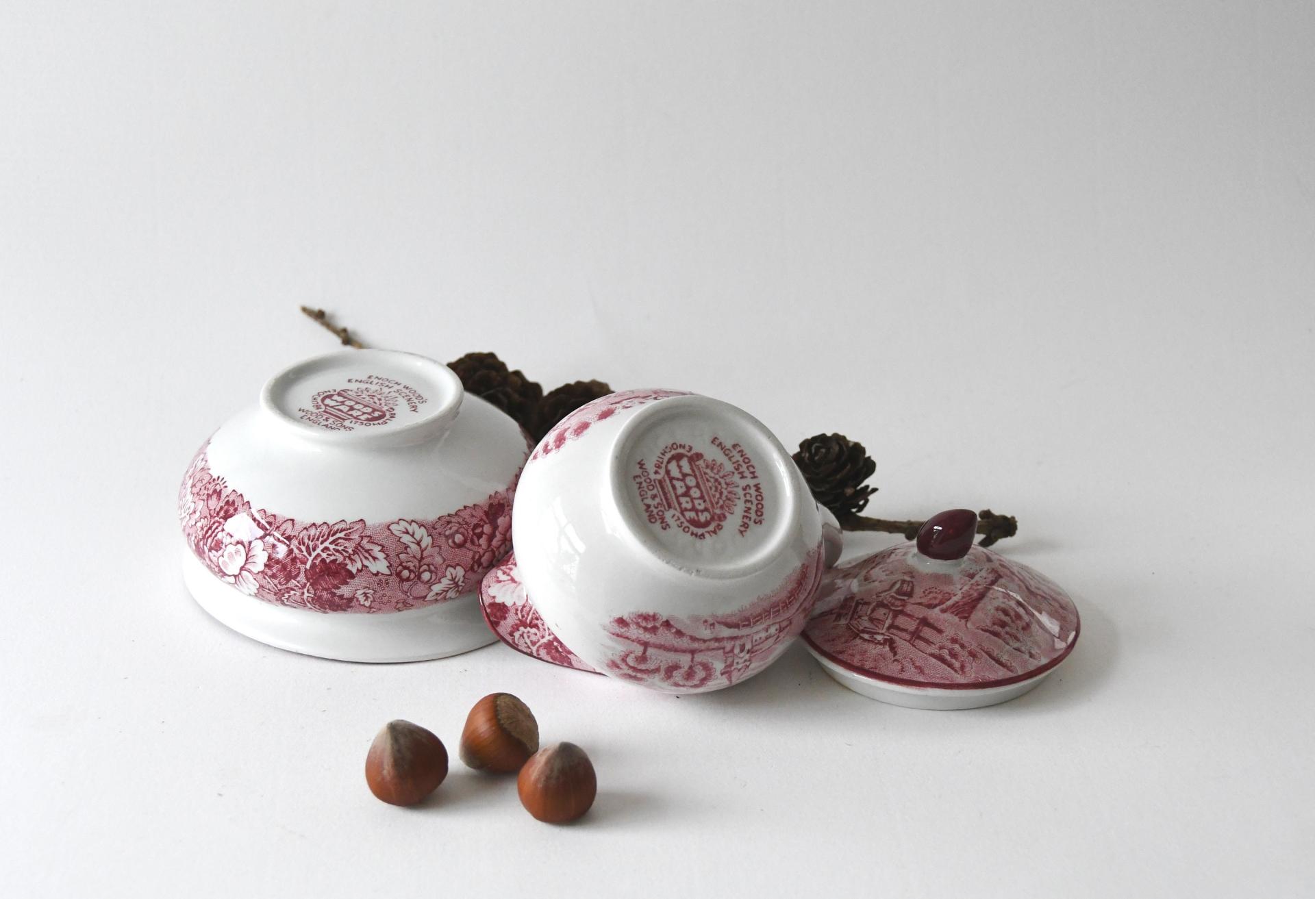 Pink Transferware by Wood & Sons. Sugar and Creamer. Beautiful Country Chic. Collectible Woodsware