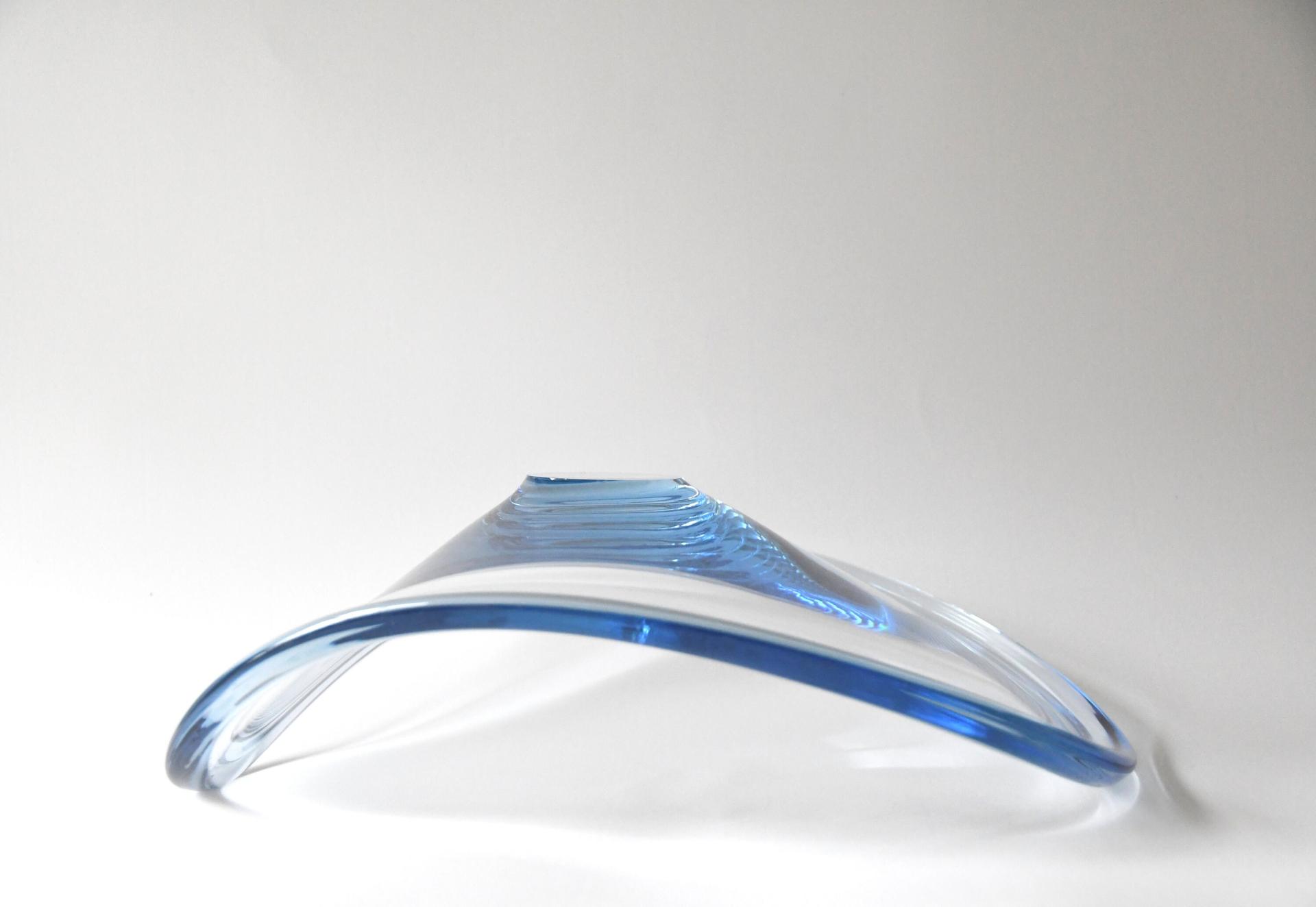 Per Lutken for Holmegaard. THULE Swirl bowl. Aqua blue crystal. Scandinavian modern Art glass 