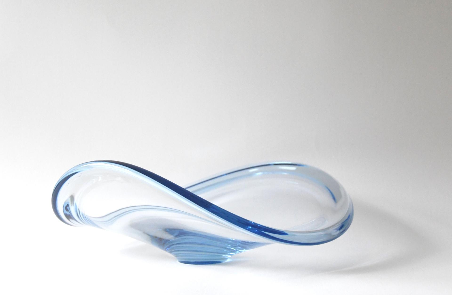 Per Lutken for Holmegaard. THULE Swirl bowl. Aqua blue crystal. Scandinavian modern Art glass 