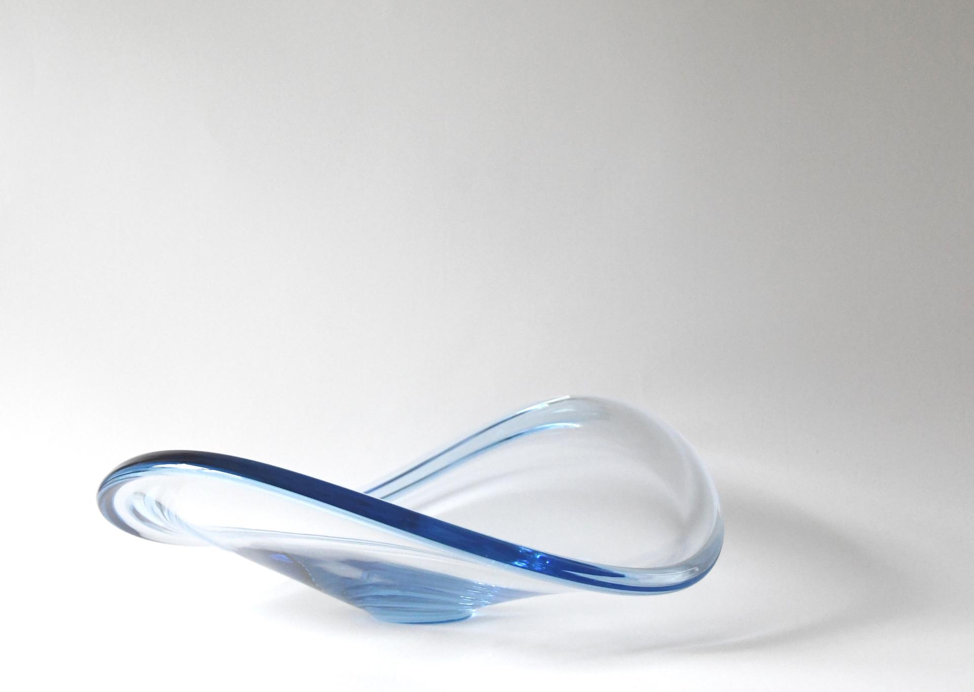 Per Lutken for Holmegaard. THULE Swirl bowl. Aqua blue crystal. Scandinavian modern Art glass 