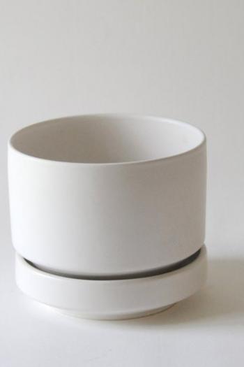 Arabia Finland Planter by Richard Lindh. White modernist Two-piece flower pot 